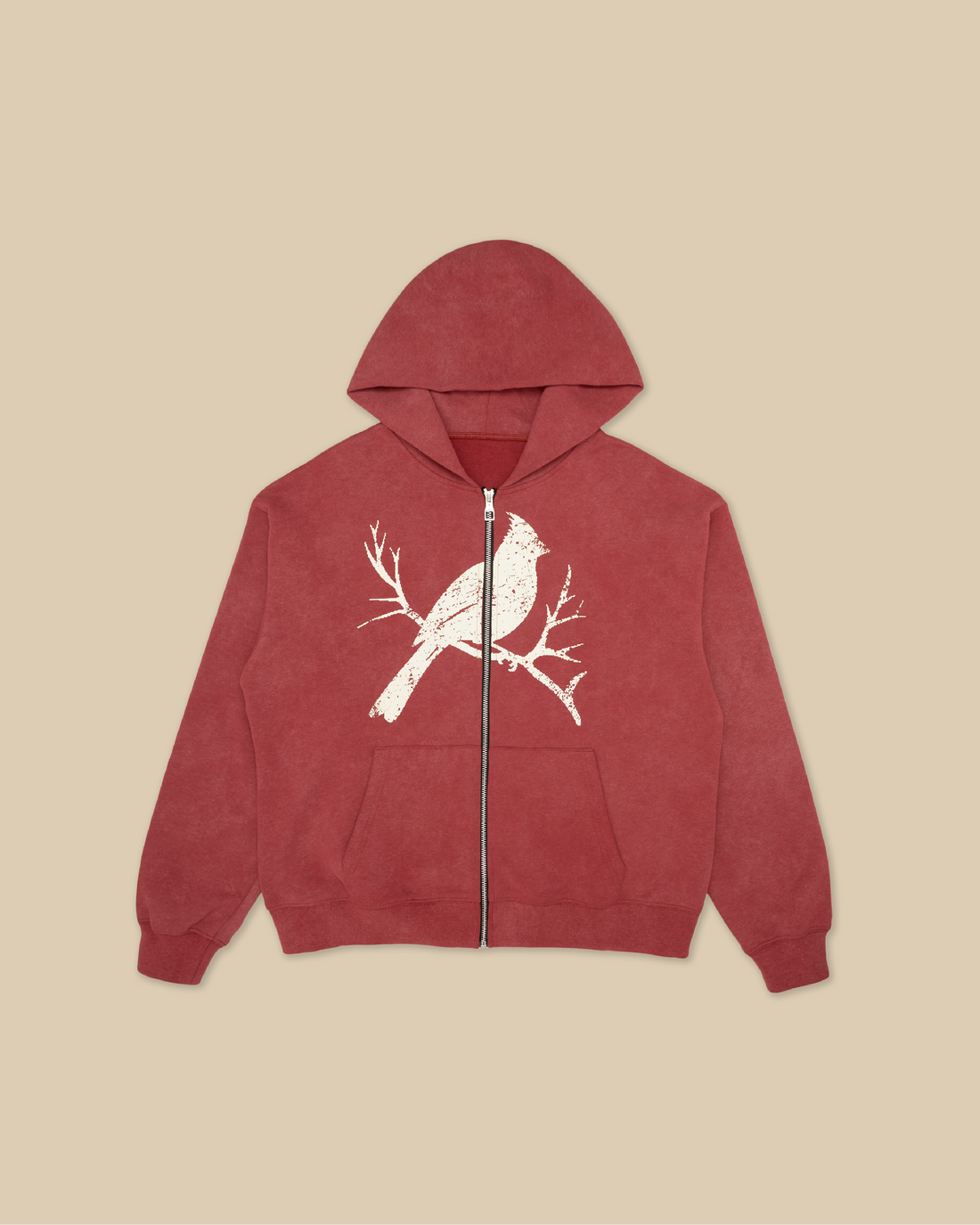 Vintage Washed Cardinal Zip-Up Hoodie