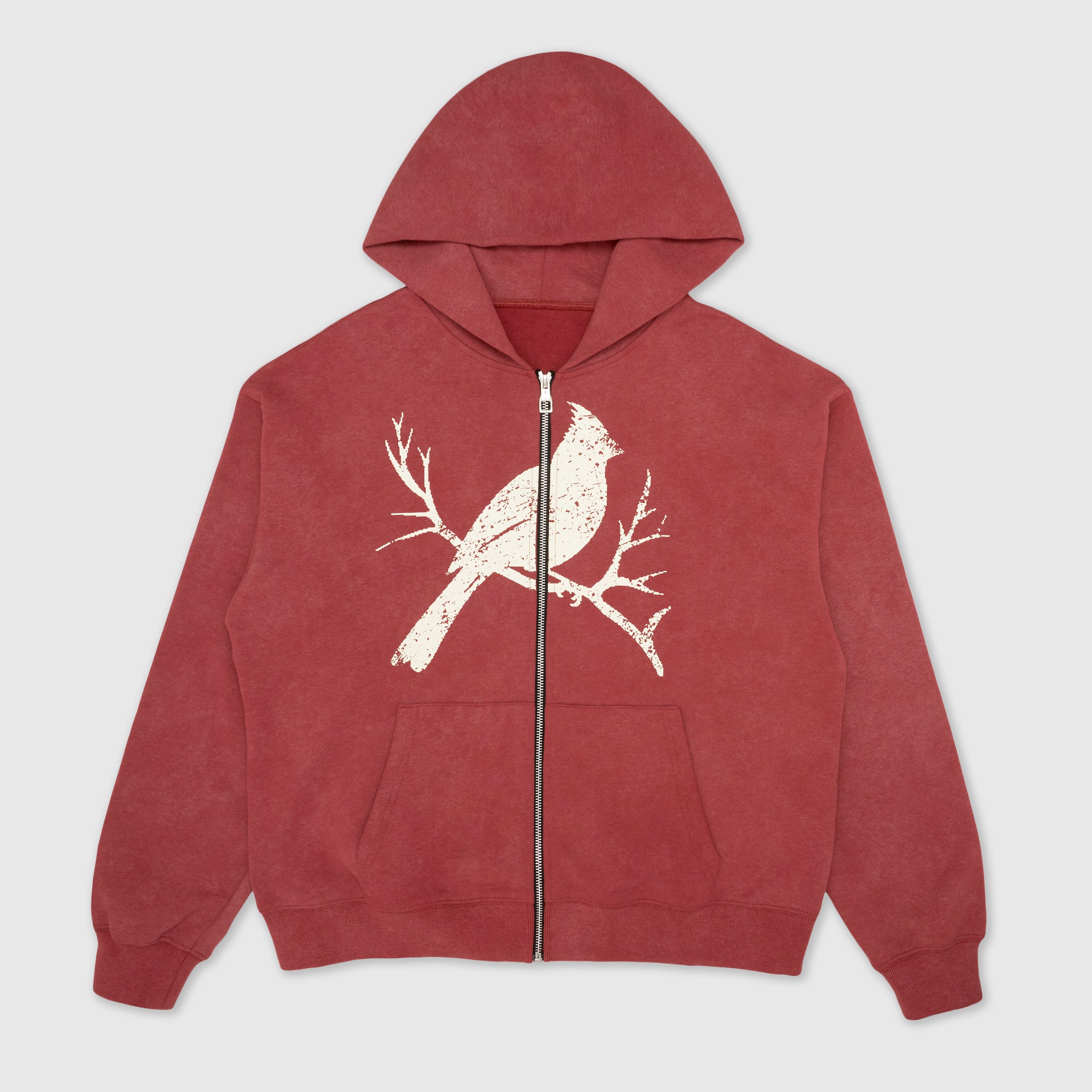 Vintage Washed Cardinal Zip-Up Hoodie