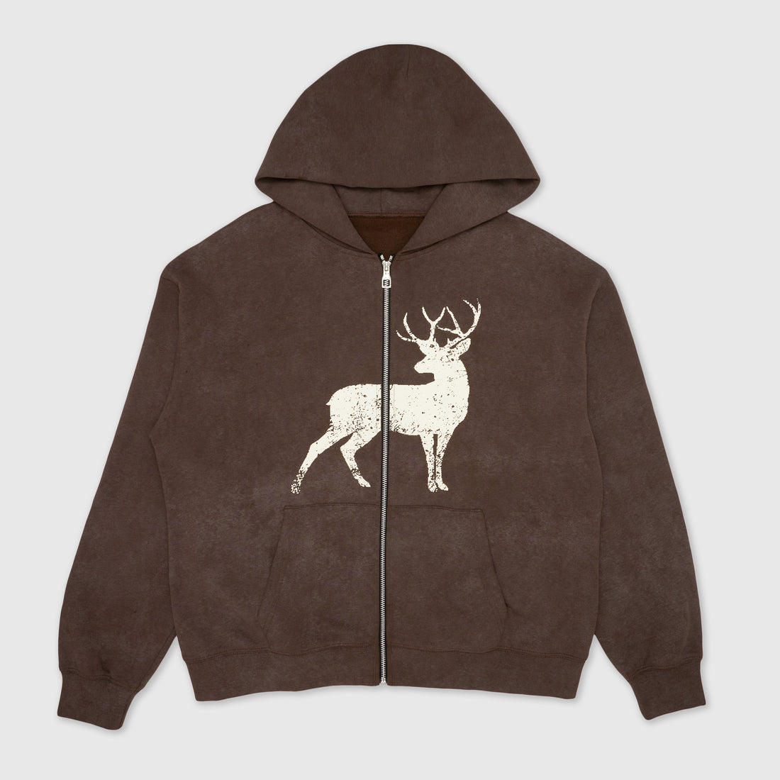 Vintage Washed Deer Zip-Up Hoodie