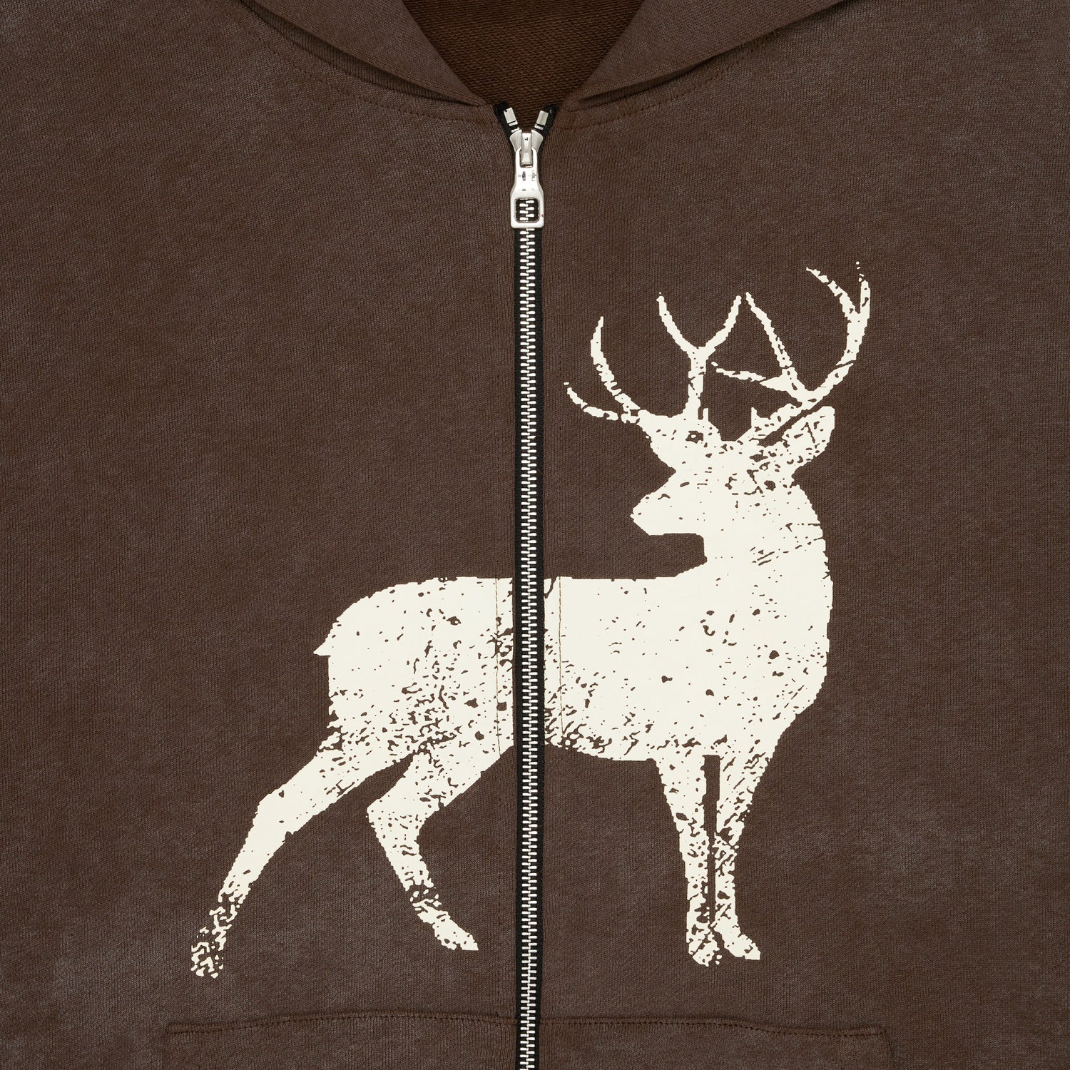 Vintage Washed Deer Zip-Up Hoodie