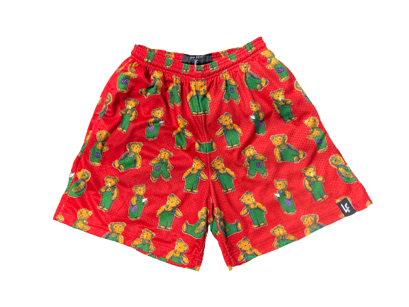Red Pattern Corduroy Shorts